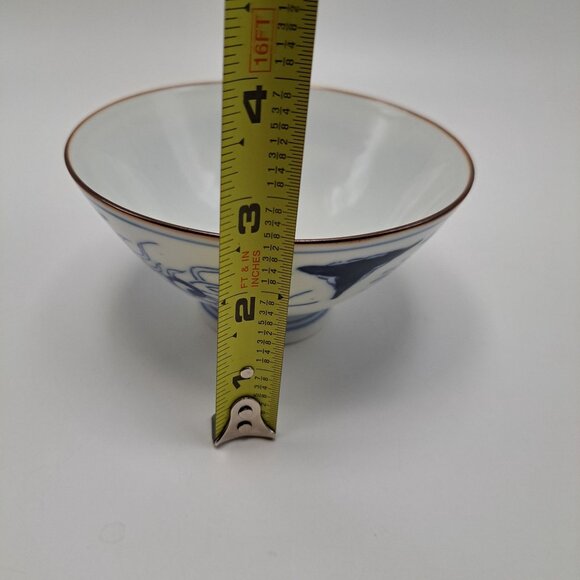 Oriental Asian Ceramic Rice Bowl Blue Dragon Hand Painted Collectible - Picture 10 of 11